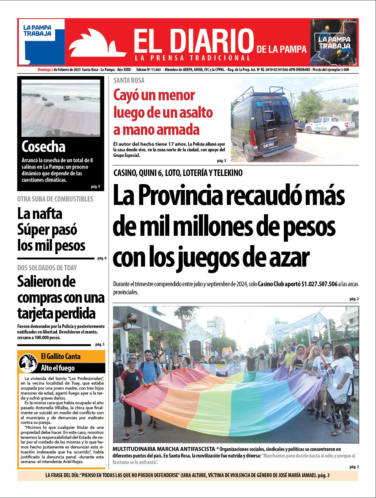 Tapa de El Diario en papel  domingo 02 de febrero de 2025